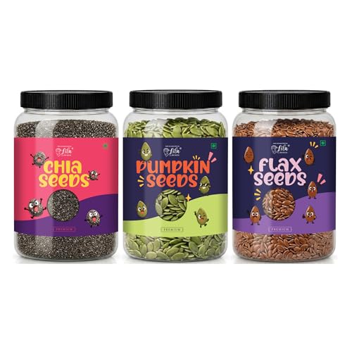 Image of LILA DRY FRUITS Seeds Combo Pack Chia Pumpkin Flax Seeds 100 g x 3 | Raw Mixed Seeds Pack for Healthy Snacking, Smoothies, Salads, Breakfast & Daily Nutrition Perfect for Gifting
