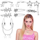 10PCS Silver Hair Clips for Women,Y2K Star Hair Clips Metal Barrettes 8 Shapes Punk Hair Snap Pentagram Hair Clips Silver Clips for Girls Women