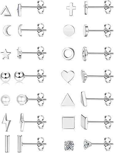 MILACOLATO 14 Pares Pendientes Pequeños Quirurgicos Para Mujer Hombre Geométricos Zirconia Luna Estrella Cruz Triángulo Cartílago Trago Pendientes De Titanio Bu