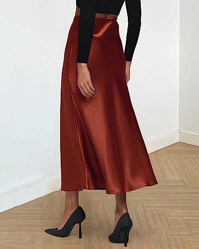 Image of BTFBM 2026 Summer Womens Skirts Silk Elegant High Waist Flowy Long Satin A-Line Midi Skirt Cocktail Wedding Party