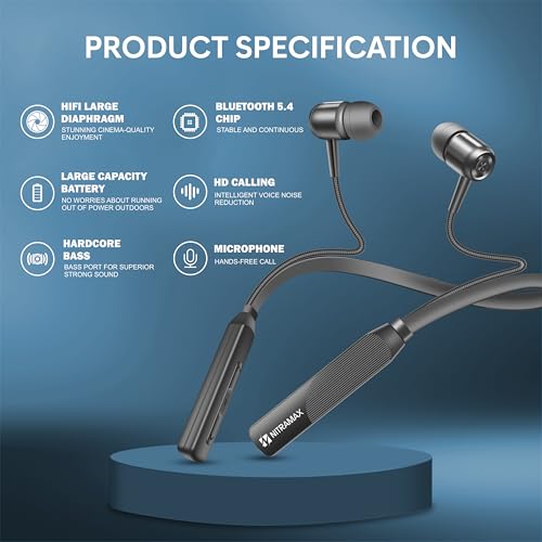 Image of Bluetooth 5.4 Wireless Neckband Headphones, 20-Hour Playtime, Superior Bass with Intelligent Voice Noise Reduction, Crystal Clear Calls & Effortless Pairing, Ergonomic Sports Earbuds (Black)