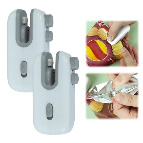 Mini Bag Sealer, Upgraded 2 in 1 USB Rechargeable Bag Sealer Heat Seal Tool, Portable Vacuum Sealer, Mini Sealing Machine Heat Seal Tool, Snack Sealer Household Mini Sealing Machine (White-2pcs)