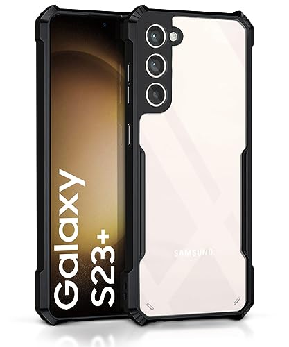 Image of WOW IMAGINE Shock Proof Clear Protective Back Case for Samsung Galaxy S23 Plus 5G - AirEDGE Technology | 360 Degree Camera Protection | Transparent Hybrid Back Case Mobile Cover - Black