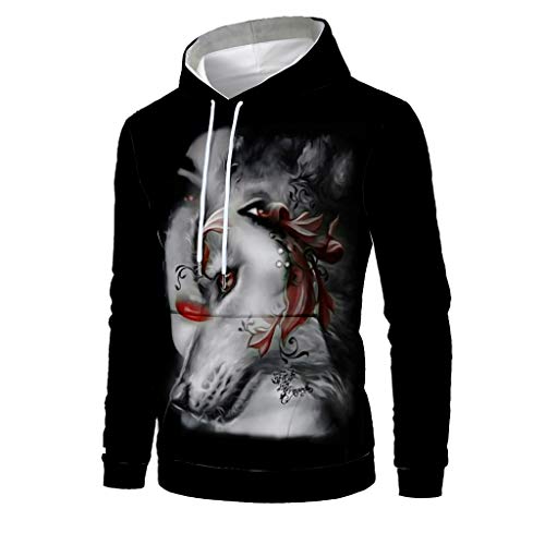 Preisvergleich Produktbild Hniunew Kapuzenpullover Herren Hoodie Langarm Sweatshirts Wolf Totem Drucken Laufender Pullover 3D Tierischer Pullover Kapuzensweatshirt Sweatjacke MäNnersweat Hoody Strickjacken