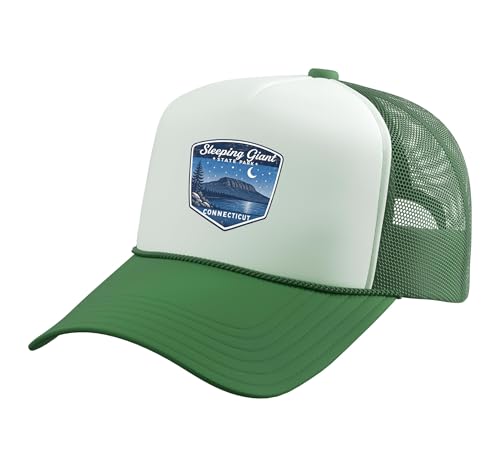 Sleeping Giant State Park Connecticut Hiking Camping Nature Trucker Hat with Adjustable Mesh Back, Kelly Green/White