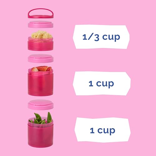 Image of Whiskware Stackable Snack Containers for Kids and Toddlers, 3 Stackable Snack Cups for School and Travel, Pink