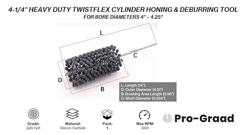 Image of 4-1 /4 inch 320 Grit Silicon Carbide HD TwistFlex Cylinder Hone, Fits 4 inch- 4.25 inch | Heavy-Duty Flexible Cylinder Hone for Honing, Deburring & Cross-Hatch on Mild Steel, Stainless, Cast Iron & Ferrous Metals