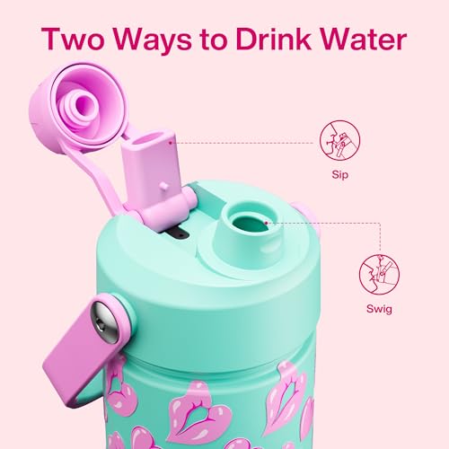 Image of ENCOOL Insulated Water Bottle with Straw Stainless Steel Water Bottle, Leak-Proof, BPA-Free, Keeps Cold for 24 Hours for Sports, Travel, School (26 oz, Kiss Love Violet x Mint)