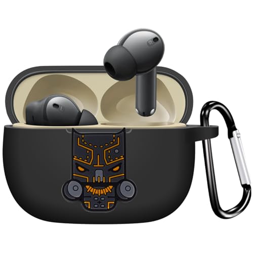 Image of New Silicone Case Compatible with Realme Buds T310 & Realme Buds N1, Soft Silicone 360 Full Protection Dust-Proof Shockproof Case Cover with Hook (Cover Only) (Black-Panther)