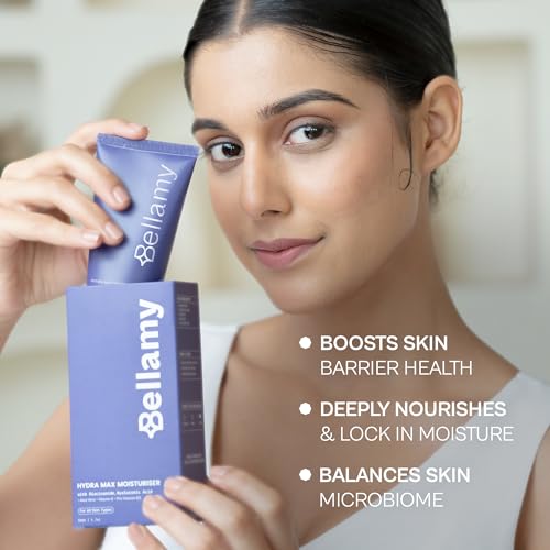 Image of Bellamy Niacinamide & Hyaluronic Acid Gel Moisturizer for Face | with Aloe Vera, Vitamin E & Pro Vitamin B5 | 48 Hours of Hydration & Oil Free | For Dry Skin, Oily Skin & Sensitive Skin | 50gm