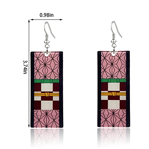 QUPENGXU Kamado Tanjiro Hanafuda Earrings,Demon Slayer Tanjirou's Acrylic Kimetsu No Yaiba Cosplay Anime Earrings Anime Gift3
