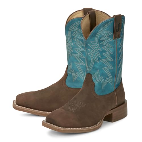 Justin Big Bucks 11” Western Boots for Men - Frontier Collection - Square Toe Leather Men’s Cowboy Boots with Comfort Footbed, Non Slip Rubber Outsole