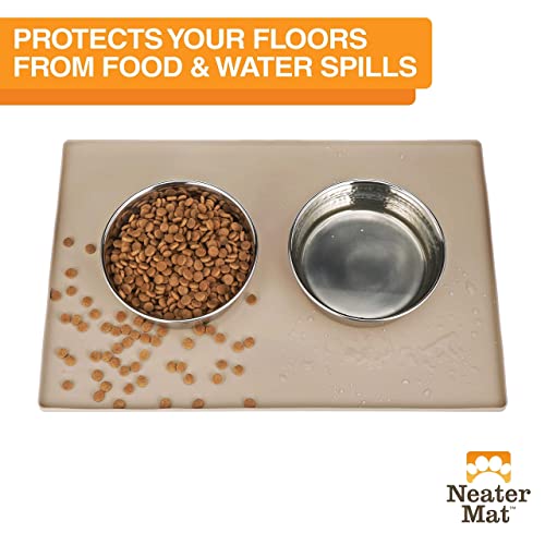 Neater Pets Neater Feeder Express Mess-Proof Slow Feed Bowl & Water Bowl with Neater Mat Waterproof Silicone Mat - Protect Floors from Food & Water, Cappuccino