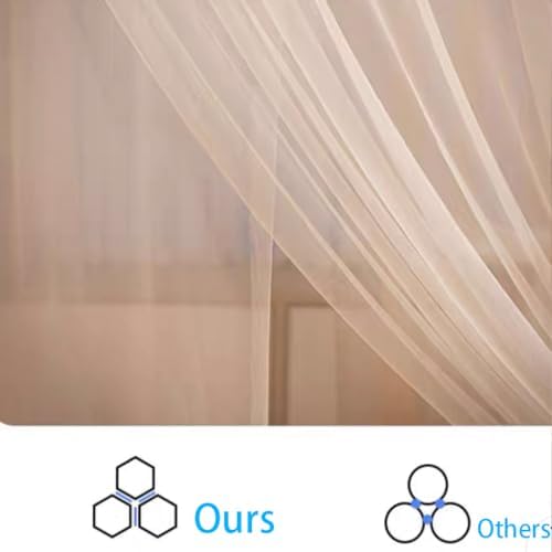 4 Corners Post Princess Mosquito Net Double Layer-Curtain & Ruffle Bed Canopy Curtain 3 Opening Netting for Girls Adults Bedroom Decoration,Champagne-Full