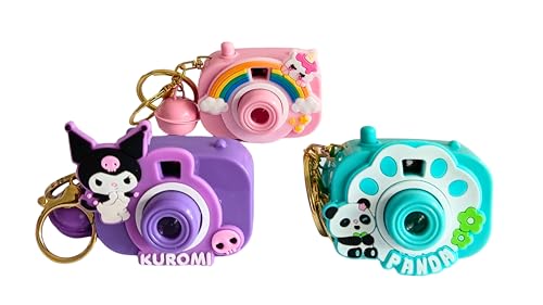 Image of GOLD LEAF 3D Cartoon Camera Keychain for Kids - PVC Cartoon Designs - Kawaii Toy Key Ring with Luminous Projection Light - Fun Car Keychain & Pendant Gift for Girls & Boys