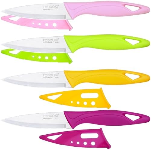 Paring Knife, 4 inch Fruit Paring Knives Set of 4 with Cover Shea...