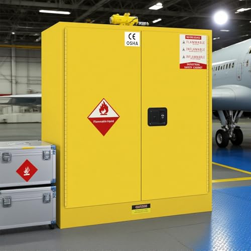 POWKOL 170 Gal Flammable Liquid Safety Storage Cabinet with Adjustable Shelves and 3-Point Locking System, Floor Mounted Metal Hazardous Material Cabinet for Lab Chemicals, Gasoline Cans & Aerosols