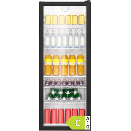 Bomann® Kühlschrank mit Glastür | Energieklasse C | 143cm | Getränkekühlschrank 2-12°C | MultiAirflow | 5 Gitterablagen | Türanschlag wechselbar | 236L | Flaschenkühlschrank | KSG 7292 schwarz
