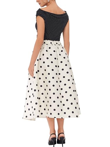 CIDER Womens Maxi Skirts Polka Dot A Line Elastic Waisted Elegant Vintage Outfits4