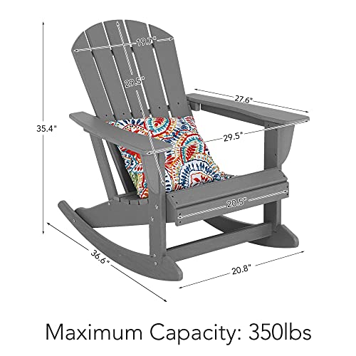 Sundale Outdoor Adirondack Rocking Chair With Pillow/Cushion, Patio Plastic All Weather Adirondack Rocker, Perfect For Outside, Lawn, Garden, Pool, Yard, Grey #TOP2