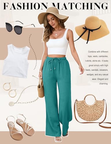 Image of Linen Pants for Women Flowy Palazzo Pants Boho High Waist Wide Leg Trousers Summer Beach Vacation Outfits 2026