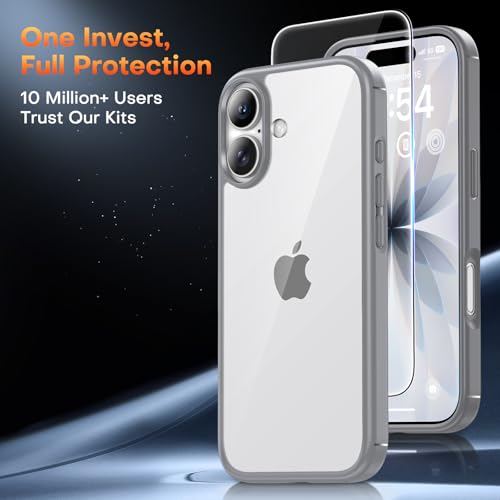 Image of TAURI for iPhone 17 Case, with Screen Protector, Grey | Full Camera Protection, Anti-Yellowing Military-Grade Protection Shockproof Slim Phone Case for iPhone 17