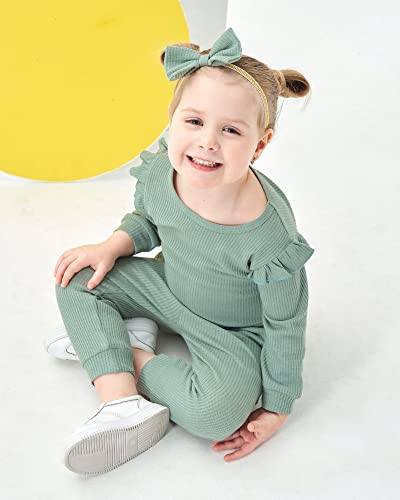 Mioglrie Newborn Baby Girl Clothes Top Pants Outfits Set Cotton Baby Girl Stuff Ruffle Baby Girls' Clothing Baby Girl Gifts Green Baby Girl Clothes 3-6 Months #TOP2