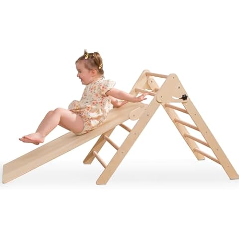 Giant bean Foldable Wooden Climbing Triangle with Sliding Ramp, 3 in 1 Pikler Triangle Climbing Toys for Toddlers, Kids Indoor Climbers & Gym Play Structures for Boys Girls Cover