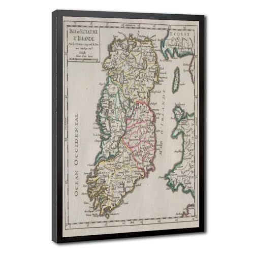Carte historique irlandaise de 1795 cadre suspendu pour décorer un petit espace mural
