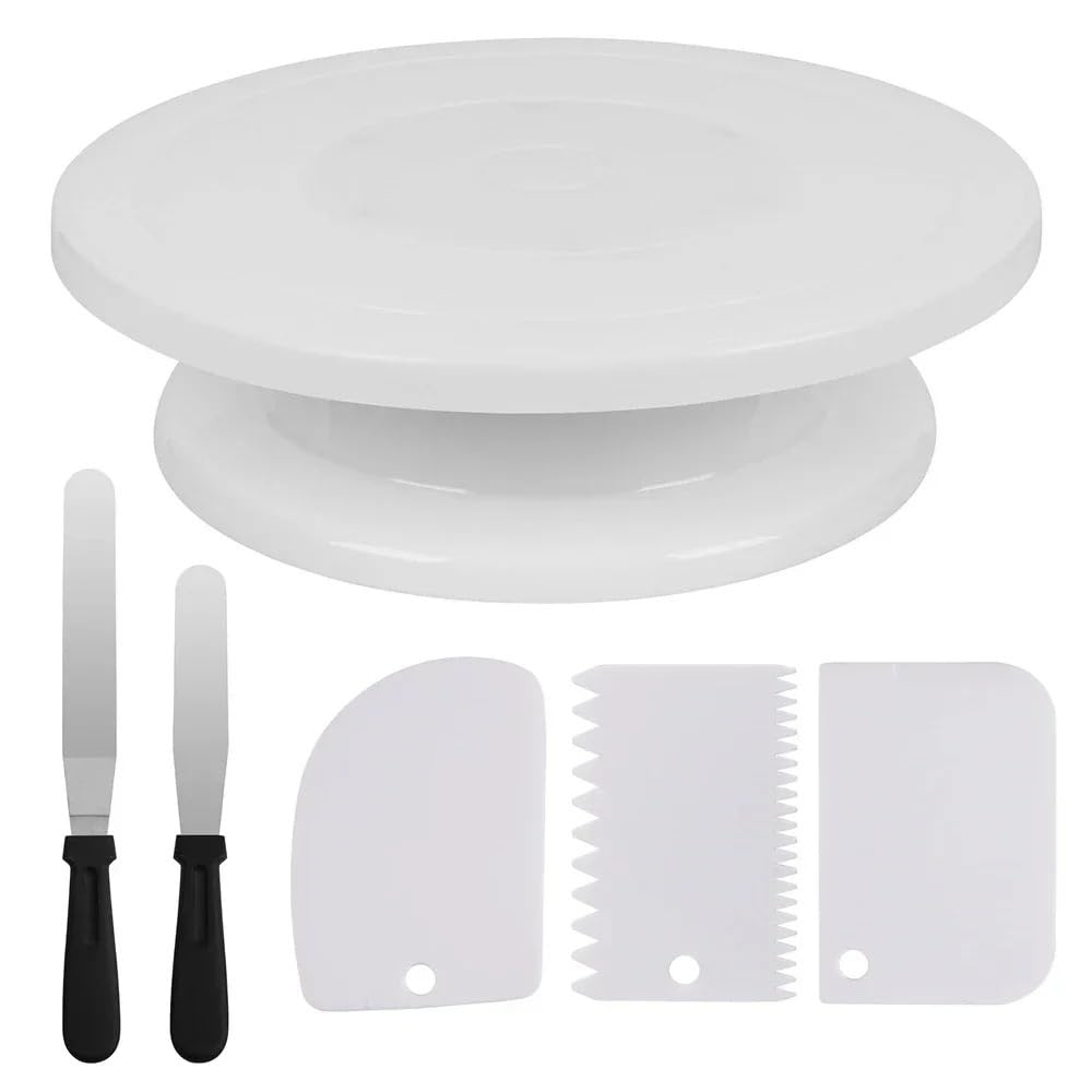 Backzubehör,Torten Zubehör 6-teiliges Kuchendekorationsset mit 2 geraden, abgewinkelten Spateln und 3 glatteren Schabern, Kuchendekorationsset, Backzubehör-Werkzeug(6pcs White)