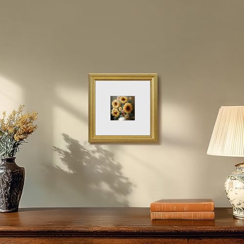 Image of eletecpro 8x8 Gold Picture Frames Set of 4, Vintage Photo Frames with Clear Acrylic Cover, Gallery Wall Art Display 4x4 Photo with Mat or 8x8 without Mat for Tabletop and Wall Mount, Home Decor