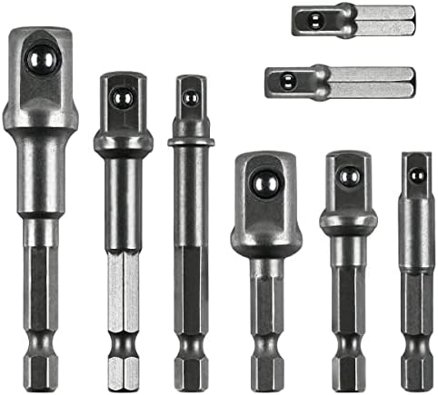 8 Pcs Drill Bit Adapter Impact Grade Socket Adapter Set Hex Shank Drill Nut Driver Bit Set Sizes 1/4", 3/8", 1/2-Inch for Screwdriver, Cordless Drill, Power Drill