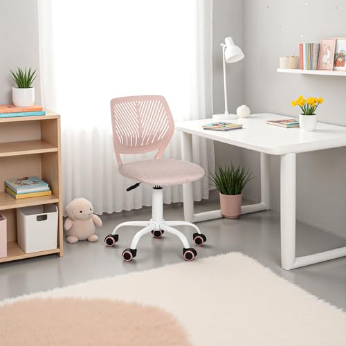 HOMYLIN Juego de 1 Silla de Escritorio para niños, pequeña Silla giratoria sin Brazos con Asiento de Tela y Respaldo de plástico, Asiento Colorido de Altura Ajustable para niños Que estudian y juegan