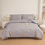 Yadangxiawa Grey Marble Comforter Set Queen,Grey Bedding Queen,Gray Comforter Set,Bedroom Comforter Sets(Gray and Gold,5PCS)