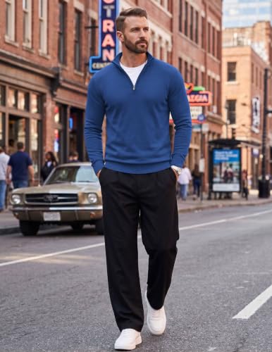 Image of COOFANDY Men's Quarter Zip Up Sweaters Slim Fit Lightweight Mock Pullover