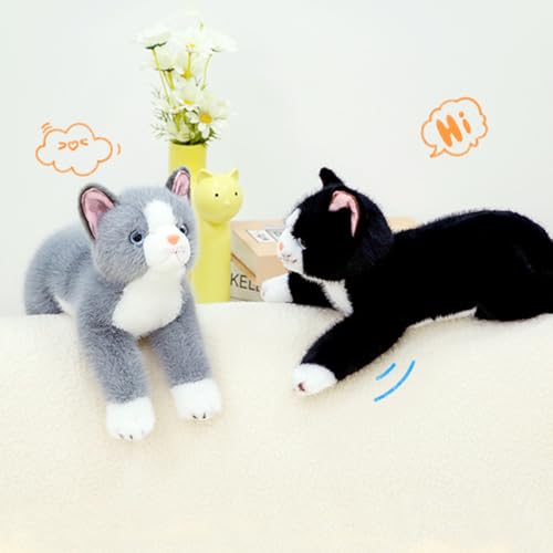 Image of PEACH CAT Cat Stuffed Animal 15 inch Realistic Kitten Plushies Soft Plush Toys Gifts for Kids Black