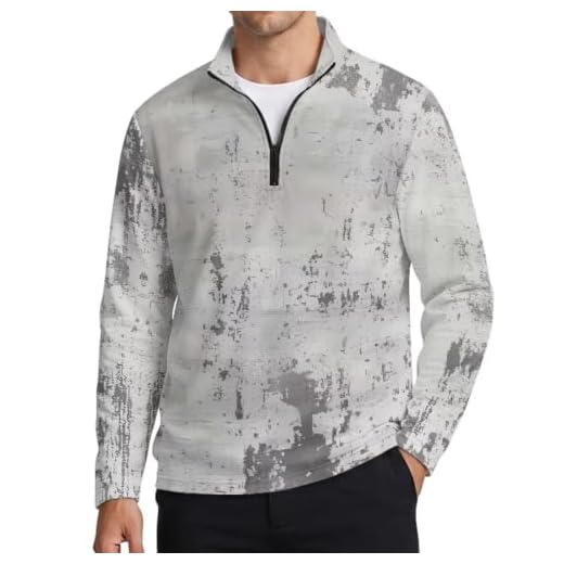 xixirimido Men's Raglan Long Sleeve Golf Shirt Quick Dry Polo Shirts, Grey Distress Grunge Print, S