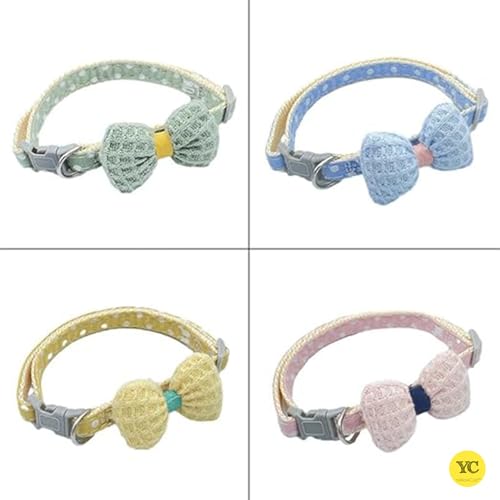 Image of YellowCult Fancy & Comfortable Pet Collars for Cats, Puppies, Small Dogs, Fat Rabbits with Adjustable Size,Bow, Bell & Buckle Safety Lock-[Knitted Bow] - [Fresh Blue]