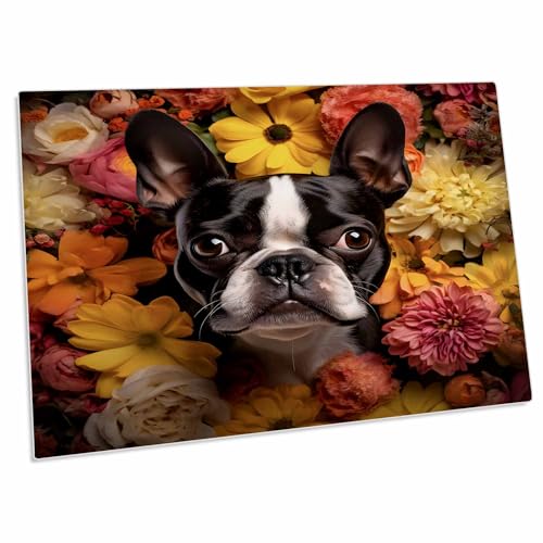 3dRose Boston Terrier con fondo floral - Desk Pad miniatura 1