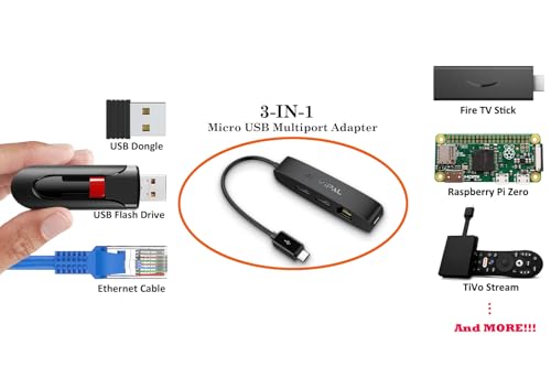 AuviPal Adaptador Ethernet micro USB 3 em 1, hub OTG com 2 portas USB e 1 porta RJ45 para Fire TV St