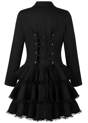 Nihsatin Women Double Breasted Victorian Steampunk Blazer Coat Jacket with Lace Hem2