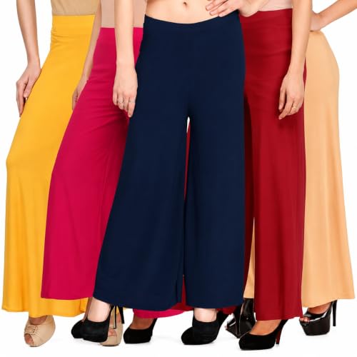 Image of Pixie Stylish Casual Wear MalaiPant Palazzo Combo Pack of 5 - Free Size
