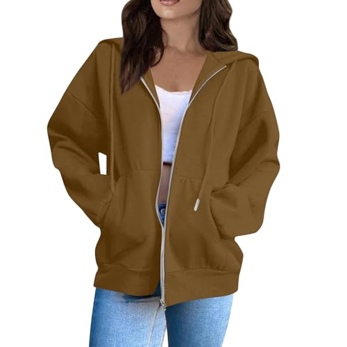 OIOLOYJM Zipper Hoodies for Women Long Sleeve Oversized Sweatshirts Y2k Drawstring Soft Jacket 2025 Fall Fashion with Pockets