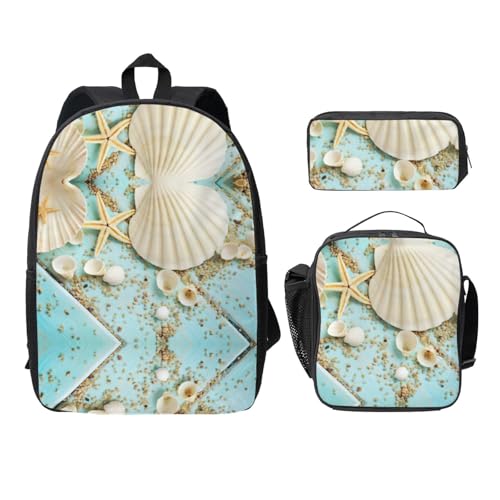 Sac à dos coquillages étoile de mer EdWal kit scolaire 3 en 1 bleu noir enfant ado