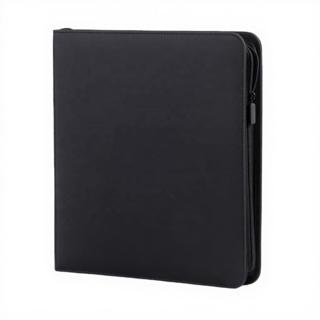 12 Pocket Zip Up Trading Card Binder, Holds 480 Cards, Side Loading Card Binder For TCG, Sports, Football Cards, Premium Trading Card Album - Black