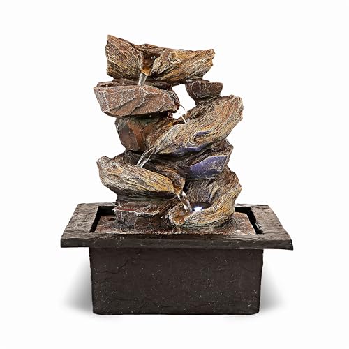 Father'sDen Collection 11-inch Waterfall Fountain Indoor - Tabletop Water Fountain - Indoor Fountains and Waterfalls with Soothing Sounds & In-Pot LED Light Enhancement