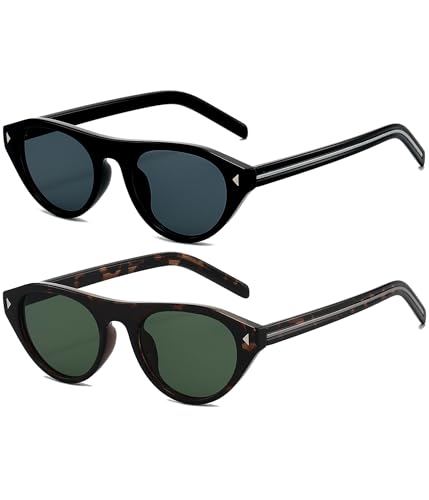Image of EYLRIM Retro Oval Cat Eye Sunglasses for Women Men Trendy Flat Top Narrow Cateye Shades UV400 Protection