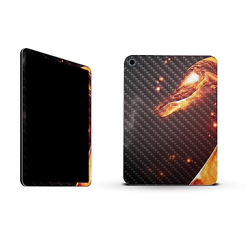 Image of MightySkins Carbon Fiber Skin Compatible with Apple iPad 10.9 inch 10th Gen (2022) Full Wrap Kit - Flaming Dragon | Protective Durable Textured Carbon Fiber Finish | Easy to Apply | Made in The USA