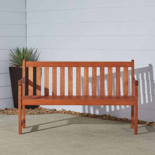 Atlantic Red Brown 5Ft Slatted Eucalyptus Wooden Garden Bench for 3 Seater in Entry Way, Porch, Balcony, Deck, Garden, Patio, Backyard, Outdoor Seating, 550 lbs Capacity - Thumbnail 2