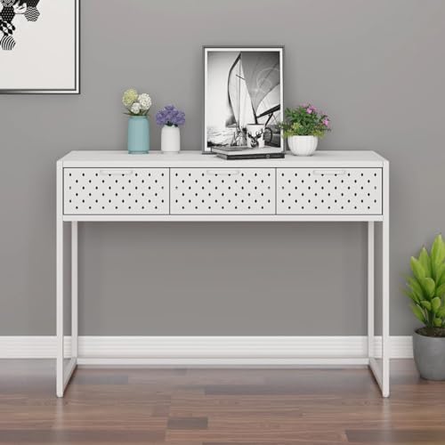 Gecheer Mesa Consola,Mesa de Centro,Mesa Auxiliar,Mesa Comedor,Mesa Consola de Acero Blanca 106x35x75 cm